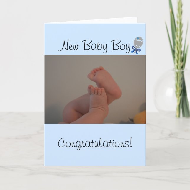 New Baby Boy Baby Feet Blue Rattle Karte (Vorderseite)