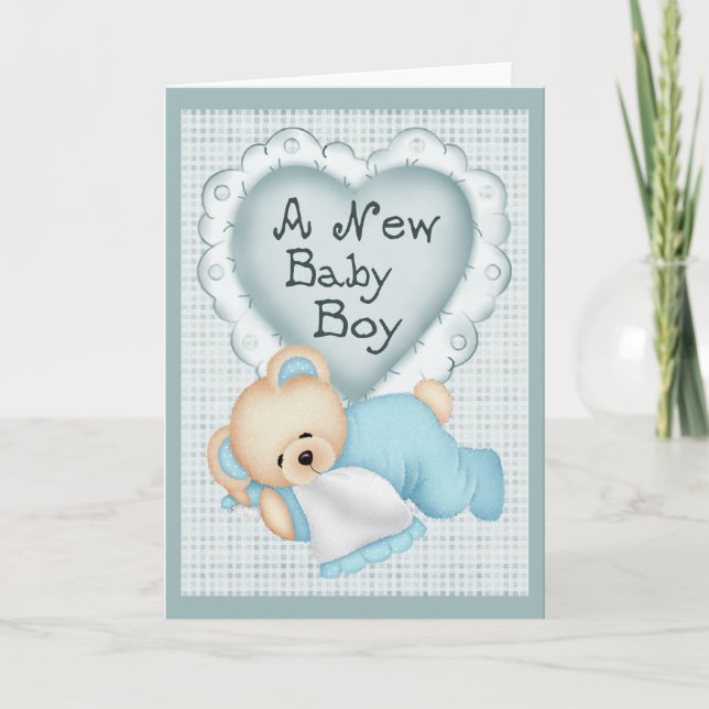 New Baby Boy Bear Ankündigung (Vorderseite)