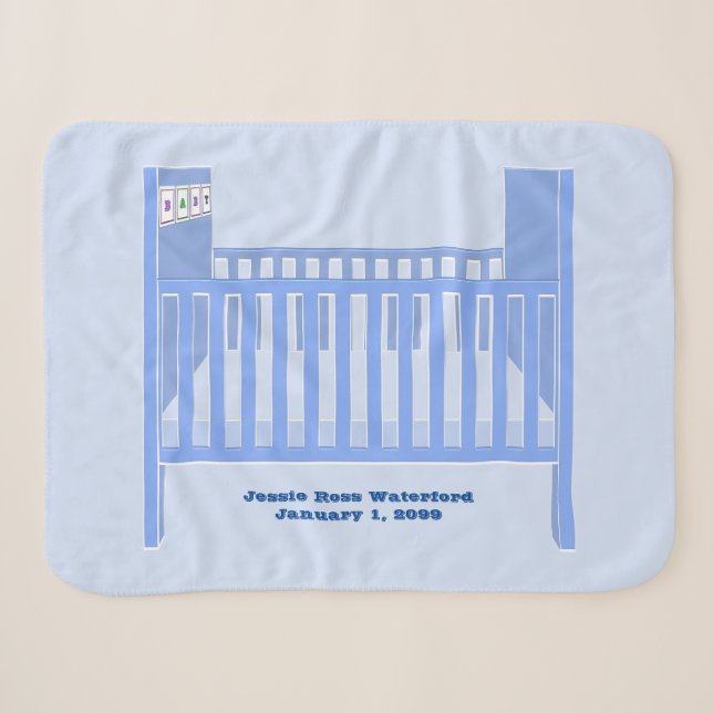New Baby Boy Blue Crib Personalisiert Baby Sherpadecke (Vorderseite (Horizontal))