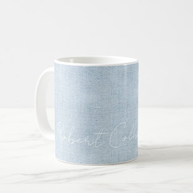 New Baby Boy NAME Blue Linen Sweet Birth Liebe Kaffeetasse (Vorderseite Links)
