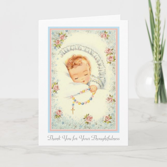 New Baby Boy oder Girl Rosary Katholic Vielen Dank Karte (Vorderseite)