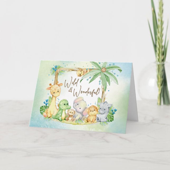 New Baby Boy Safari Tiere Wild und wunderbar Karte (Vorderseite)