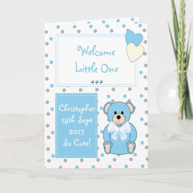 New Baby Boy Teddy bear blue Karte (Vorderseite)