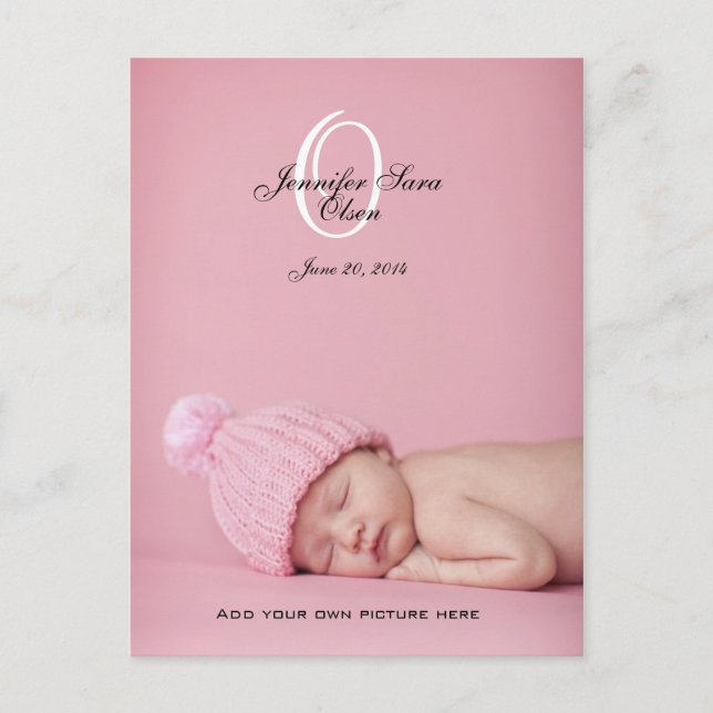 New Baby Girl Birth Ankündigung Foto Post Cards (Vorderseite)