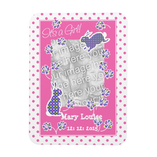 New Baby Girl Foto Magnet, Niedliche Kaninchen Magnet (Vertikal)