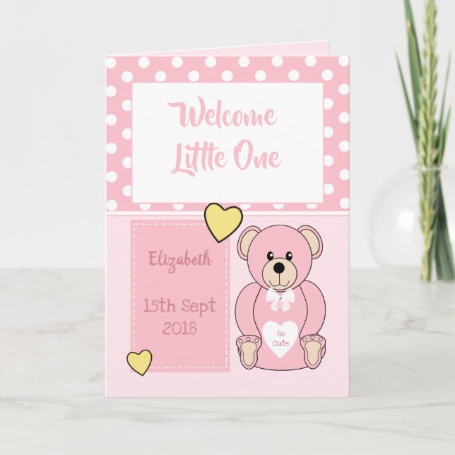 New baby girl Teddy bear pink welcome greeting Karte (Vorderseite)