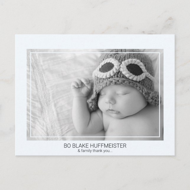 New Baby Modern Vielen Dank B/W Foto Boy Postkarte (Vorderseite)