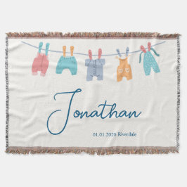 New Baby, Name, Date, Minimal Cute Clothline Decke