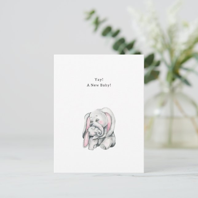 New Baby Quote With Elephant Illustration Postkarte (Stehend Vorderseite)