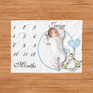 New Baby Säugling Milestone Blue Giraffe Foto Fleecedecke