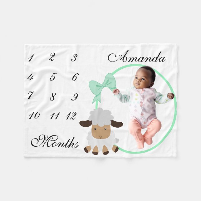 New Baby Säugling Milestone Green Boy Girl Lamm Fleecedecke (Von Creator hochgeladen)