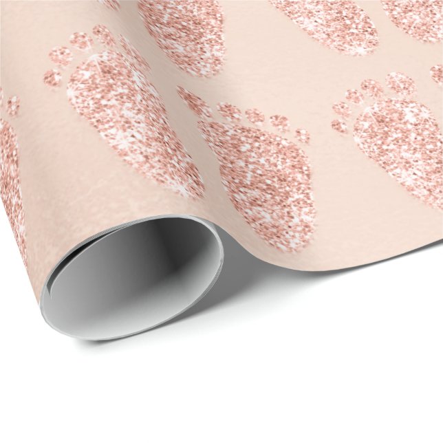 New Baby Shower Glitzer Girl Boy Rose Gold Feet Geschenkpapier (Rolleneckpunkt)