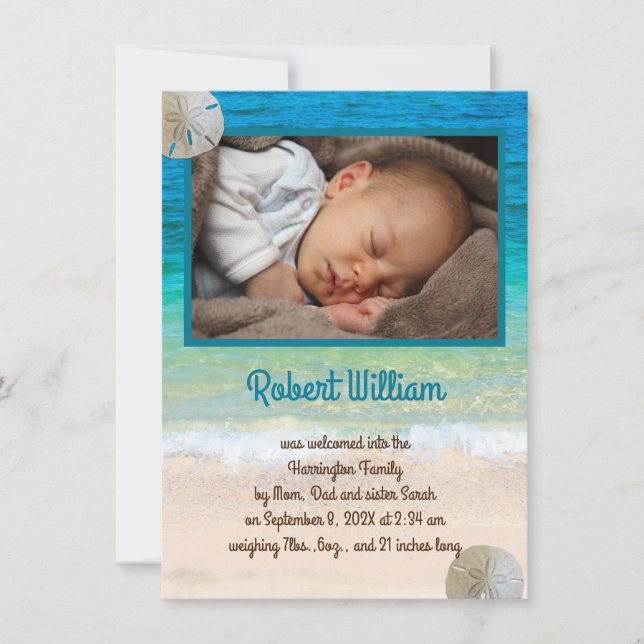 New Baby Son Birth Announcement Ocean theme Einladung (Vorderseite)