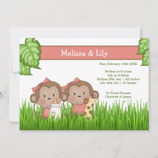 New Baby Twin Girls Niedlicher Affe Ankündigung