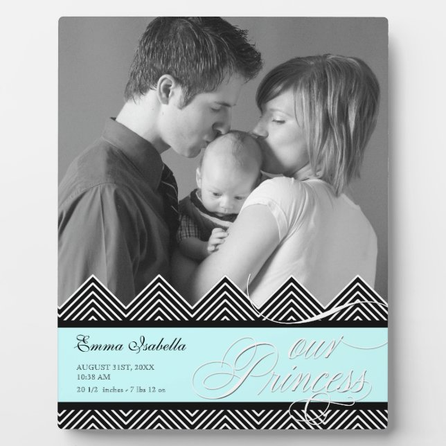 New Baby Zig Zag Zickzack Modernes Personalisierte Fotoplatte (Vorderseite)