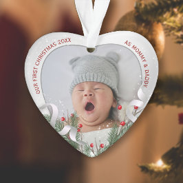 New Baby's 1. Weihnachts Silver Frame Holly & Pine Ornament
