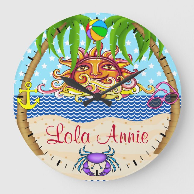 New Beach Sun Ocean Wall Clock 4 - SRF Große Wanduhr (Vorderseite)