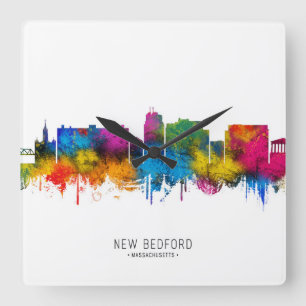 New Bedford Massachusetts Skyline Quadratische Wanduhr