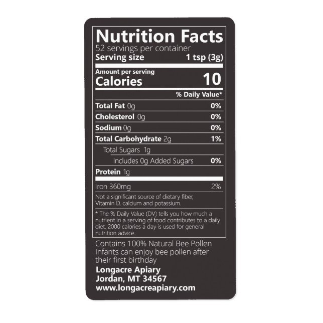New Bee Pollen Nutrition Facts Jet Black (Vorne)