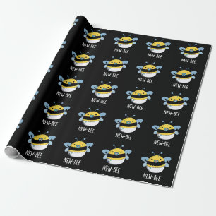 New Bees Funny Insect Bug Pun Dark BG Geschenkpapier
