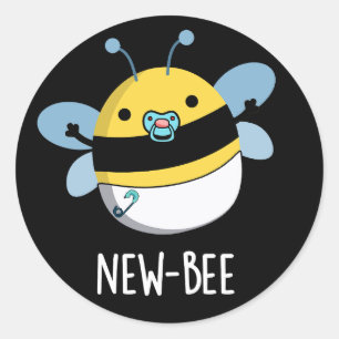 New Bees Funny Insect Bug Pun Dark BG Runder Aufkleber