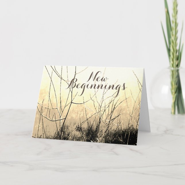 "New Beginns" Brawn Tan Yellow Floral Design Karte (Vorderseite)