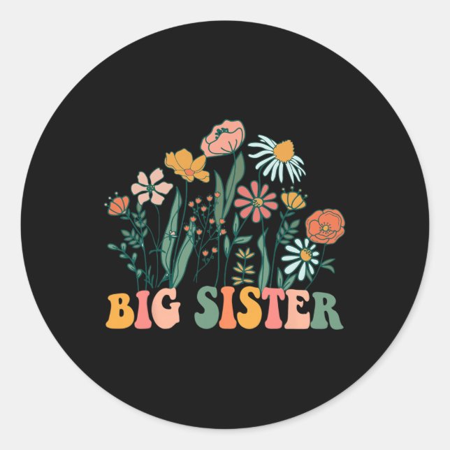 New Big Sister Wildflower First Birthday &amp; Bab Runder Aufkleber (Vorderseite)