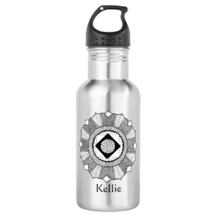 NEW Black and White Mandala mit Namen Trinkflasche