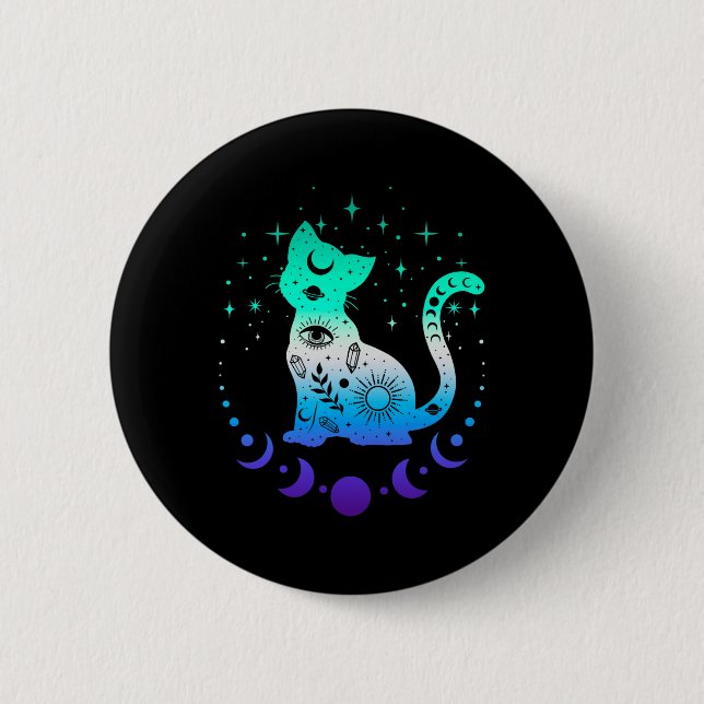 New Blue Gay Male Mlm Pride Flag, Astrology Cat  Button (Vorderseite)