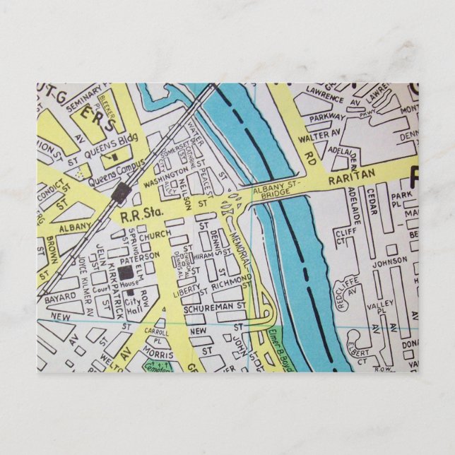 New Brunswick, NJ Vintag Map Postkarte (Vorderseite)