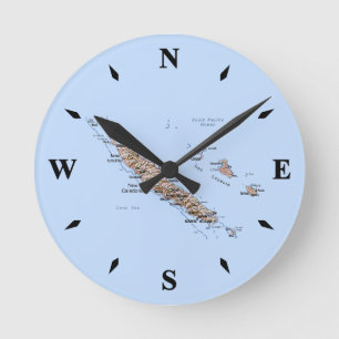 New Caledonia Map Clock Runde Wanduhr