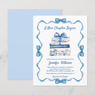  new chapter begins blue ribbon books baby shower  einladung