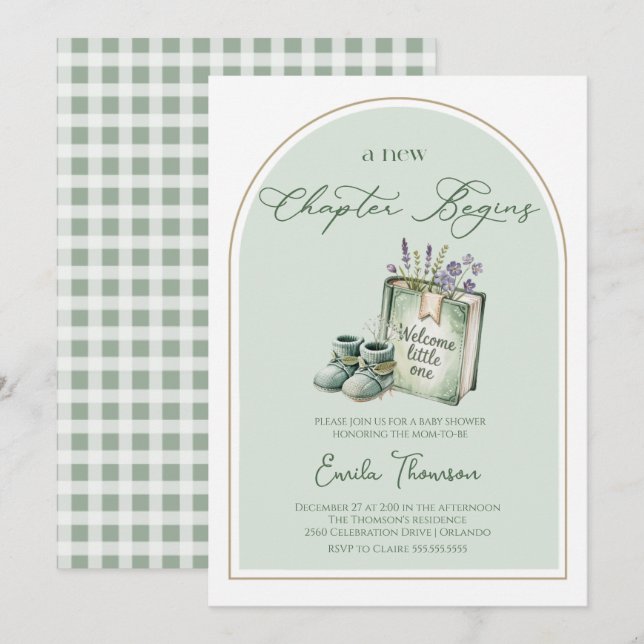 New Chapter Begins gender neutral Baby shower  Einladung (Vorne/Hinten)