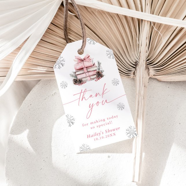 New Chapter Begins Pink Bow Winter Baby Shower Geschenkanhänger (Von Creator hochgeladen)