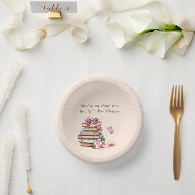 New Chapter Begins Romantic Book Theme Floral Pappteller (Hochzeit)