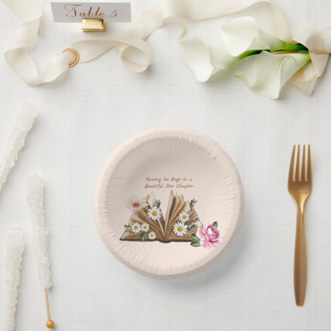 New Chapter Begins Turning the Page Floral  Pappteller (Hochzeit)