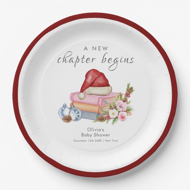 New Chapter Begins Winter Floral Baby Shower  Pappteller (Vorderseite)