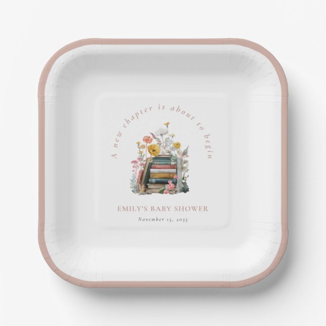 New Chapter Floral Baby Shower Pappteller (Vorderseite)