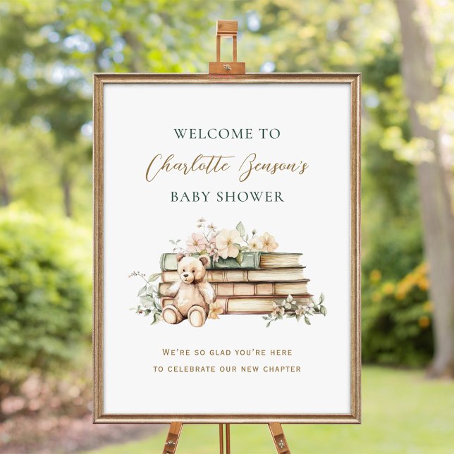 New Chapter Floral Book Baby Shower Welcome Poster (Von Creator hochgeladen)