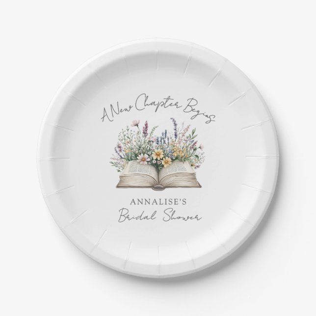 New Chapter Floral Book Bridal Shower Pappteller (Vorderseite)