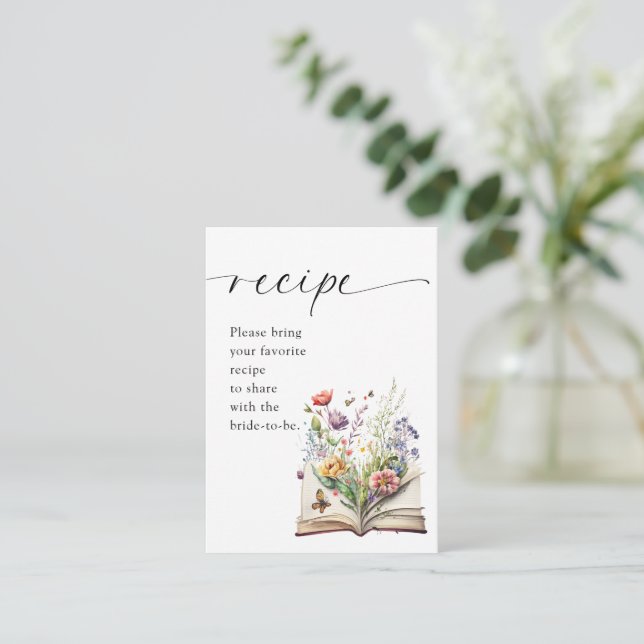 New Chapter Floral Book Bridal Shower Recipe Begleitkarte (Stehend Vorderseite)