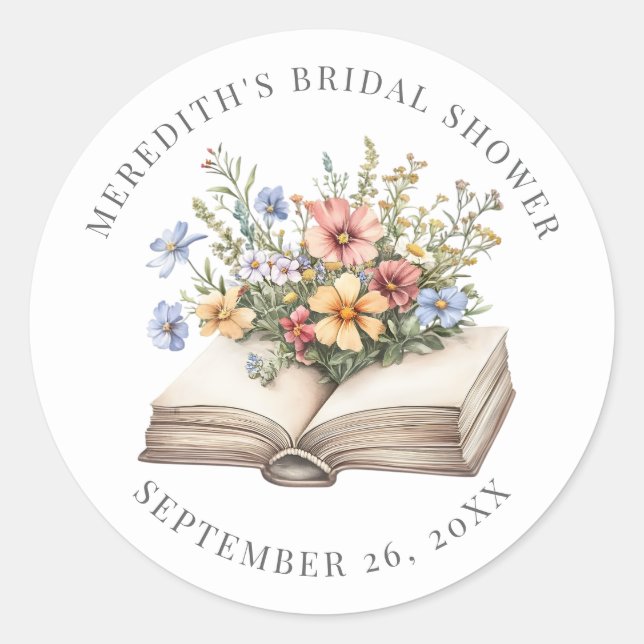 New Chapter Floral Book Bridal Shower Runder Aufkleber (Vorderseite)
