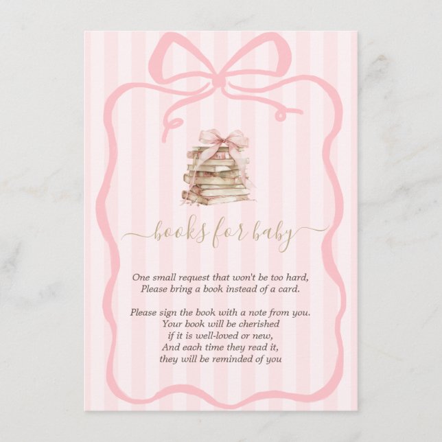 New Chapter Pink Bow Stripes Baby Shower Begleitkarte (Vorderseite)