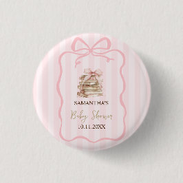 New Chapter Pink Bow Stripes Baby Shower Button