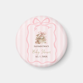 New Chapter Pink Bow Stripes Baby Shower Magnet