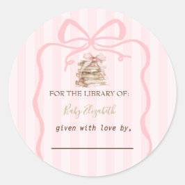 New Chapter Pink Bow Stripes Baby Shower Runder Aufkleber