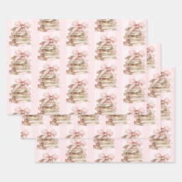 New Chapter Pink Bow Stripes Geschenkpapier Set