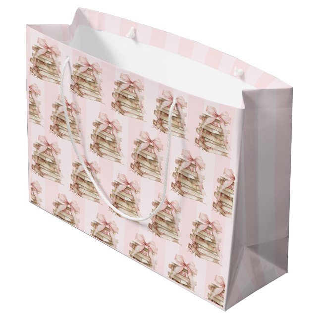New Chapter Pink Bow Stripes  Große Geschenktüte (Rückseite Schrägansicht)