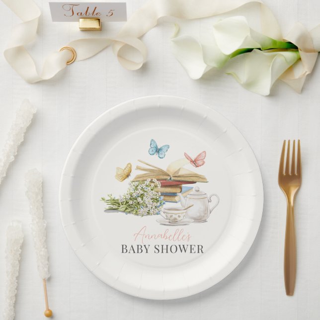 New Chapter Tea Set Butterflies Book Baby Shower Pappteller (Hochzeit)