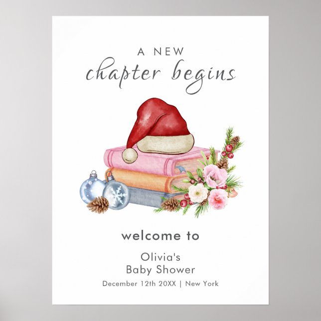 New Chapter Winter Floral Baby Shower Welcome Poster (Vorne)